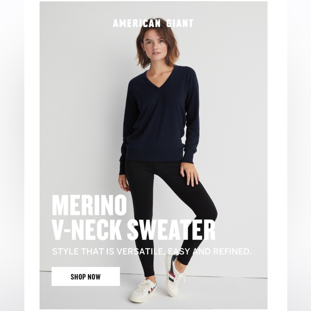 American Giant Merino V-Neck Sweater - Maritime Heather S